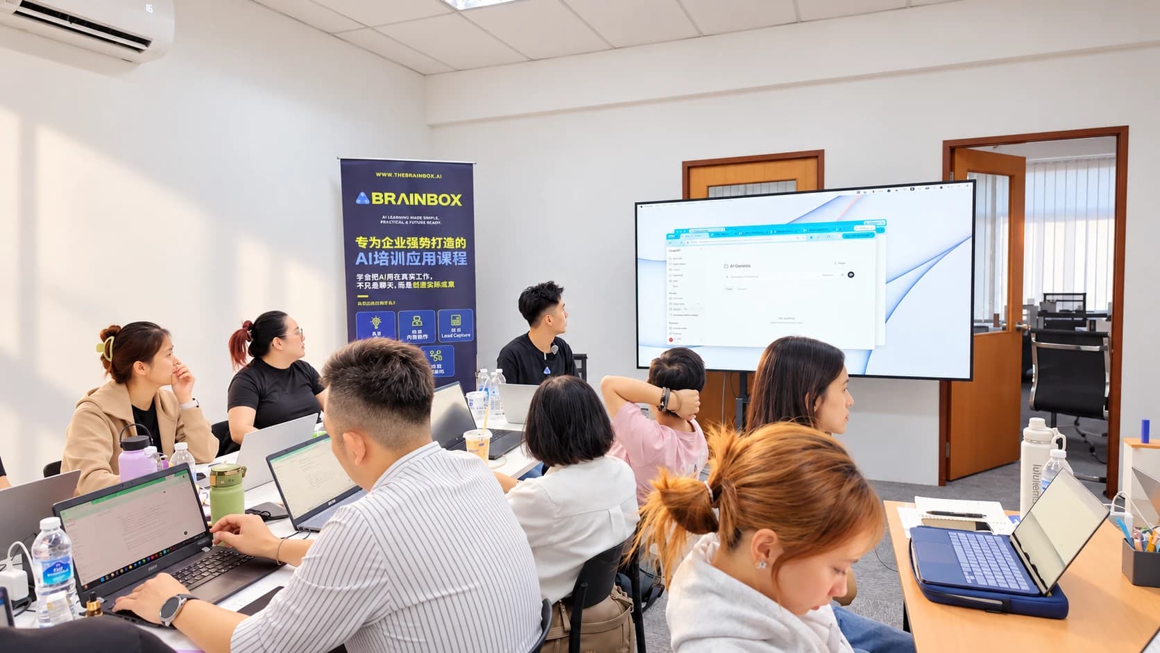 Students in the classroom watching the on-screen lesson